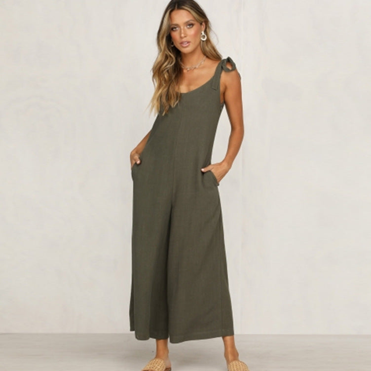 Linen cotton new women's casual jumpsuit