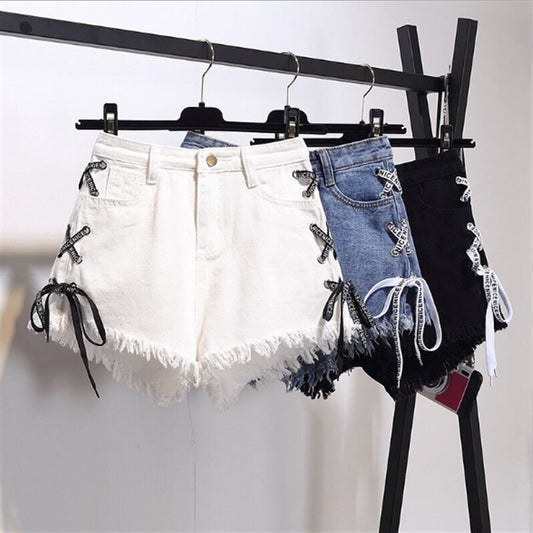 Women High Waist Denim Shorts With Tassel