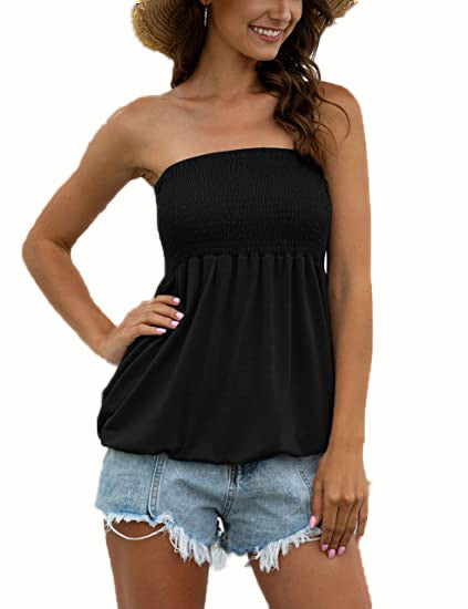 Sleeveless Babydoll Tube Top Ruffled Pleated Top