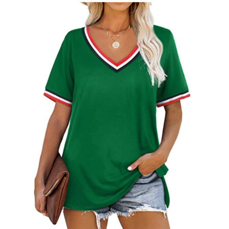 Short Sleeved V Neck T Shirt Women