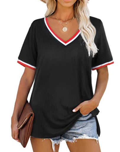 Short Sleeved V Neck T Shirt Women