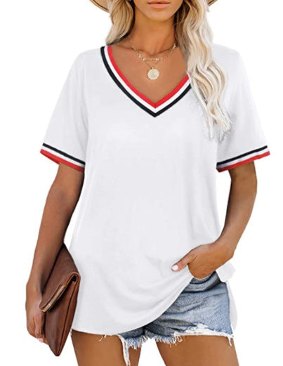 Short Sleeved V Neck T Shirt Women