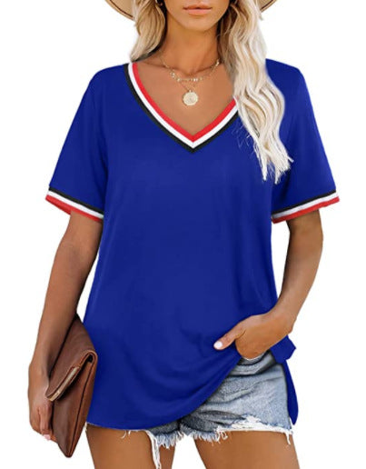 Short Sleeved V Neck T Shirt Women