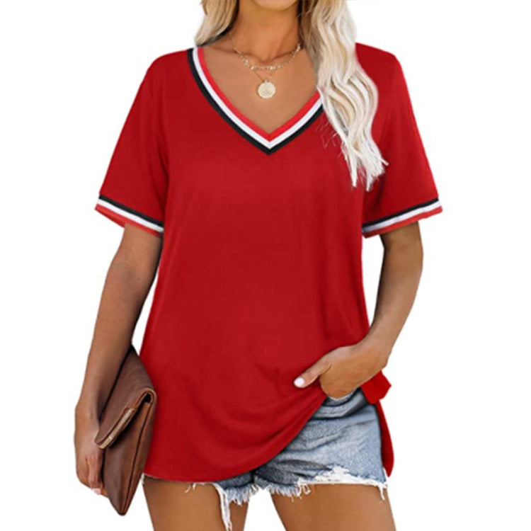 Short Sleeved V Neck T Shirt Women