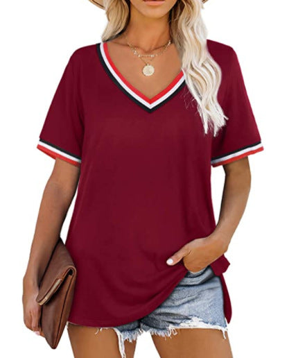 Short Sleeved V Neck T Shirt Women