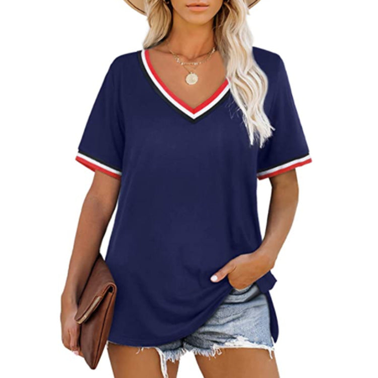 Short Sleeved V Neck T Shirt Women