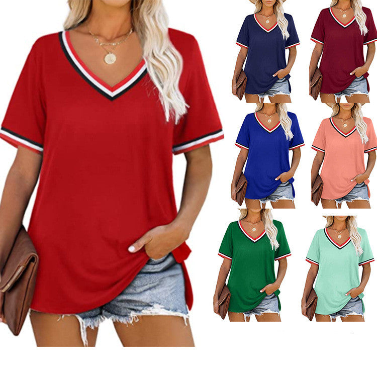 Short Sleeved V Neck T Shirt Women