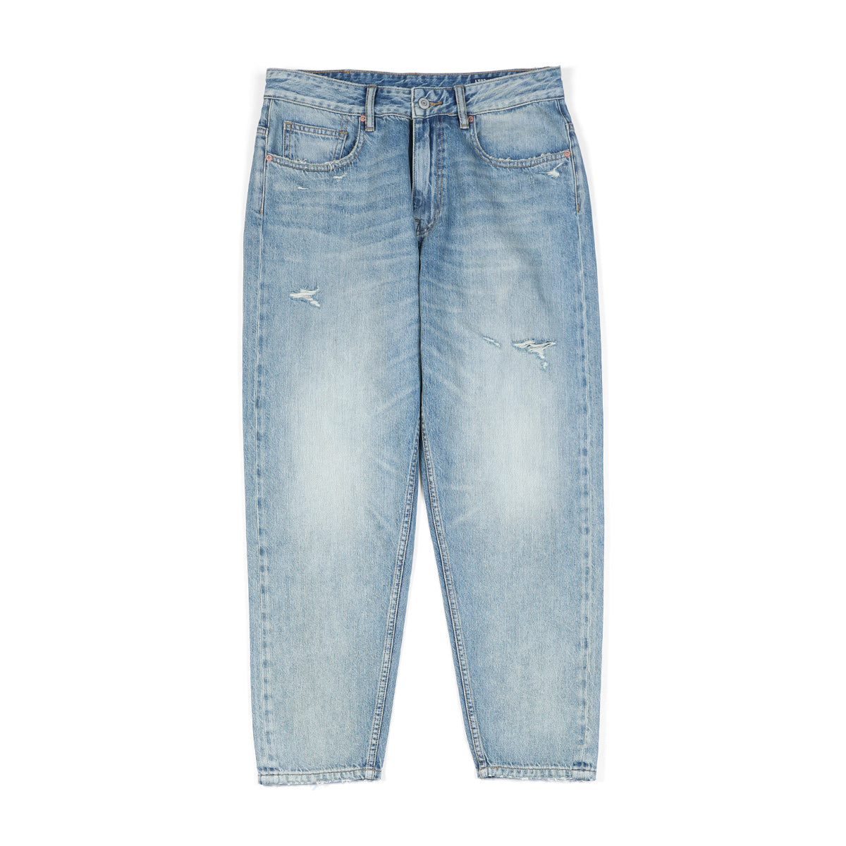 Washed Micro-elastic Frayed Cropped Jeans Men