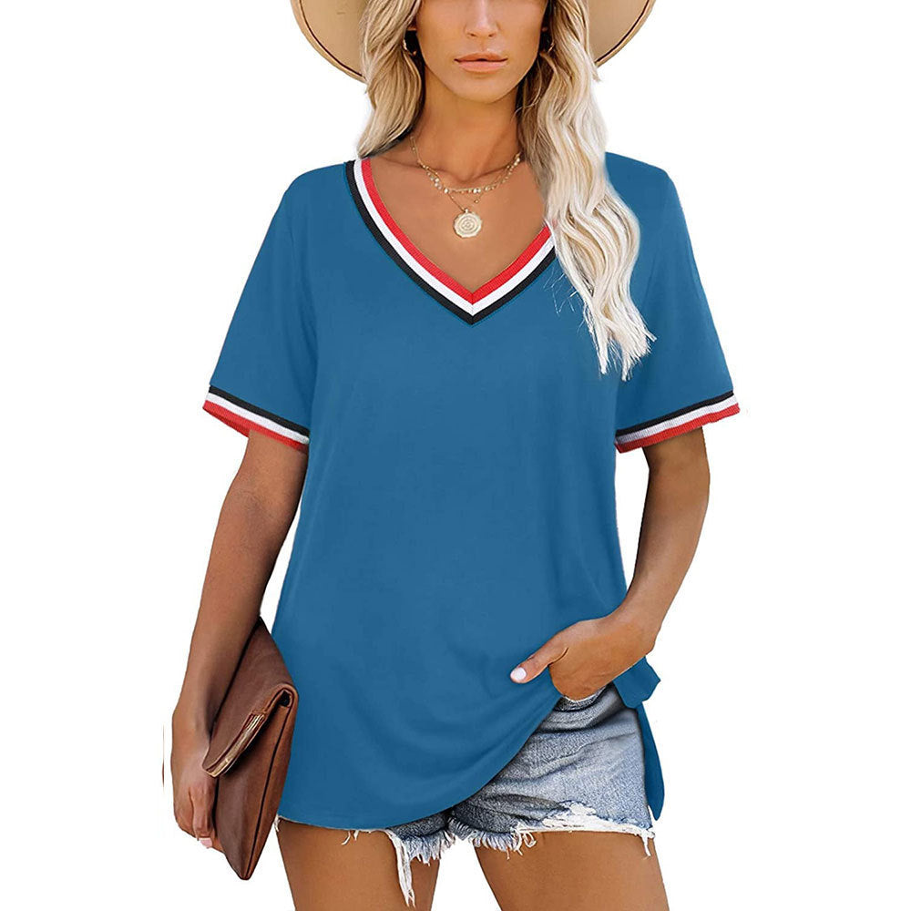 Short Sleeved V Neck T Shirt Women