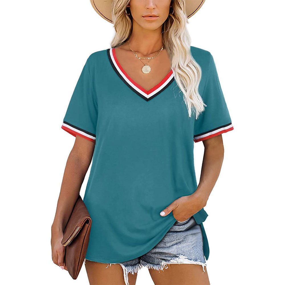 Short Sleeved V Neck T Shirt Women