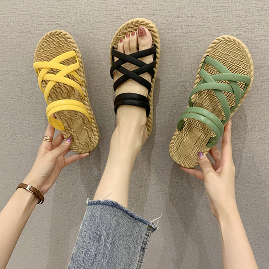 Women Summer Flat Sandals Thick Bottom Beach Shoes