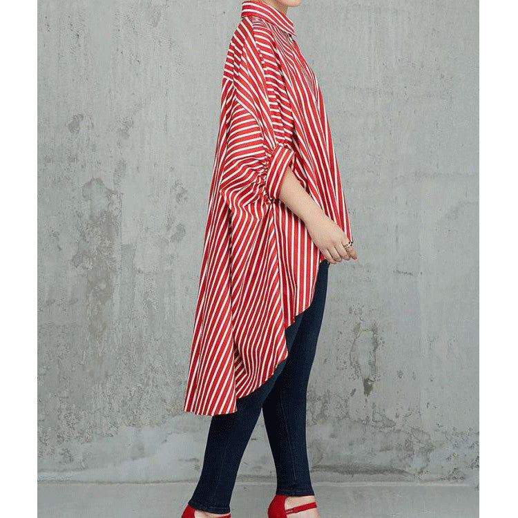 Women Loose Striped Tuxedo Shirt Dress