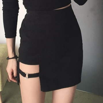 Korean Style Women Black Bodycon Short Skirt