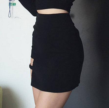 Korean Style Women Black Bodycon Short Skirt