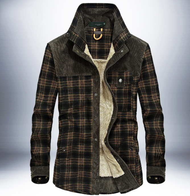 Plaid Winter Jacket For Men with Thick Warm Fleece