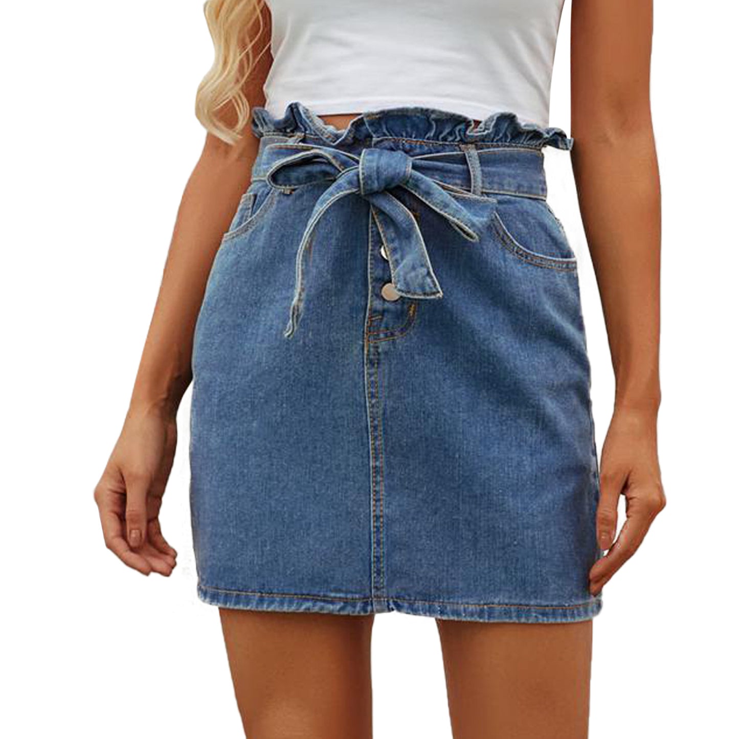 Ruffled High Waist Denim Skirt