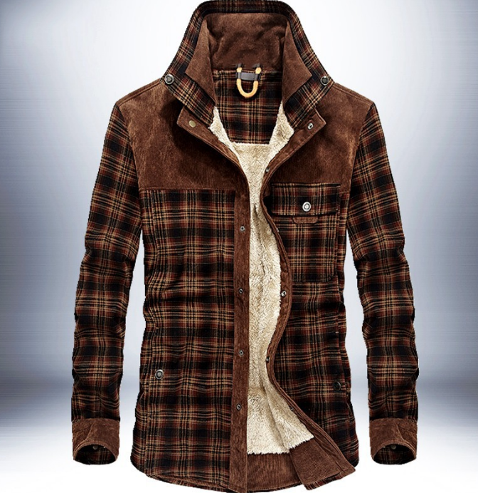 Plaid Winter Jacket For Men with Thick Warm Fleece