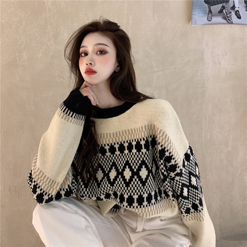 Long-sleeved sweater diamond sweater