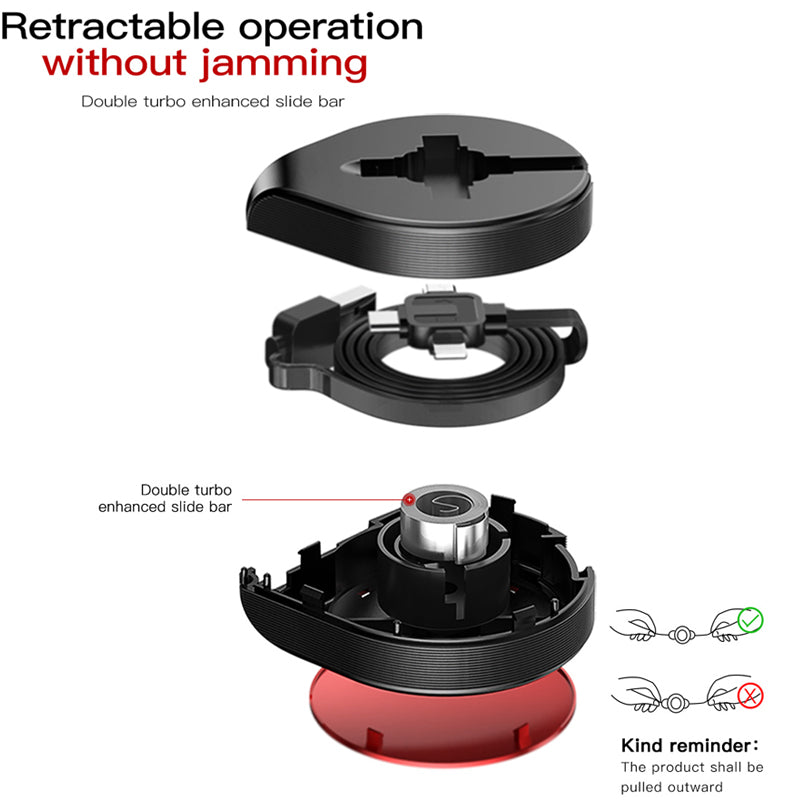 Retractable three-in-one fast charging cord