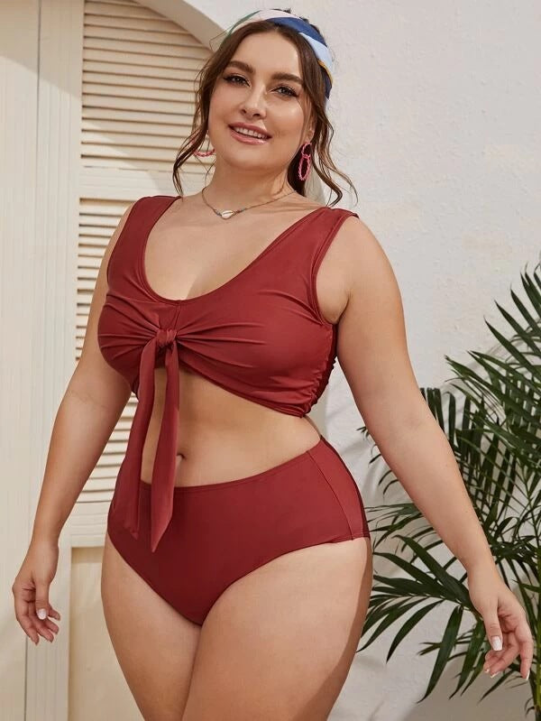 Solid color plus size bikini