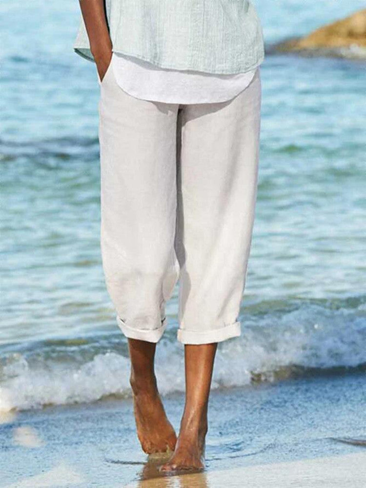 Linen Loose Casual Solid Color Plus Size Pants Women