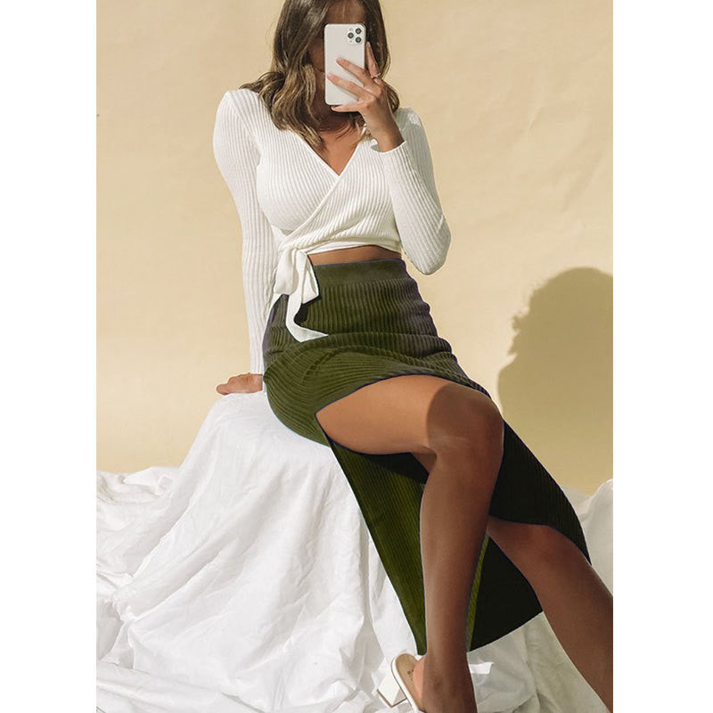 Women High Waist Slit Skirt