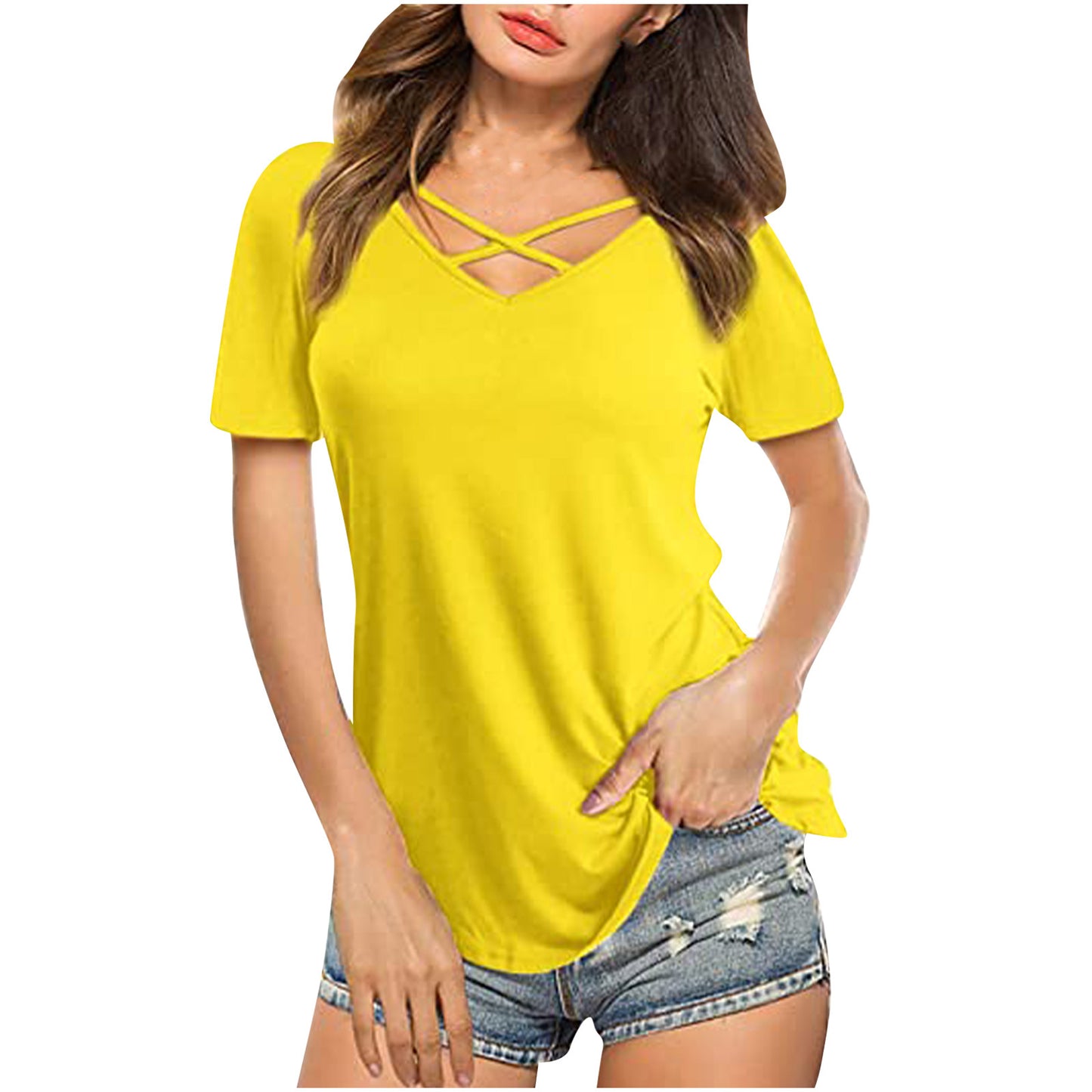 Front Cross VNeck Short Sleeve T-Shirt for Women