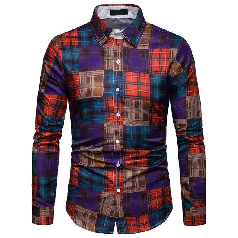 Men's long-sleeved plaid casual shirt