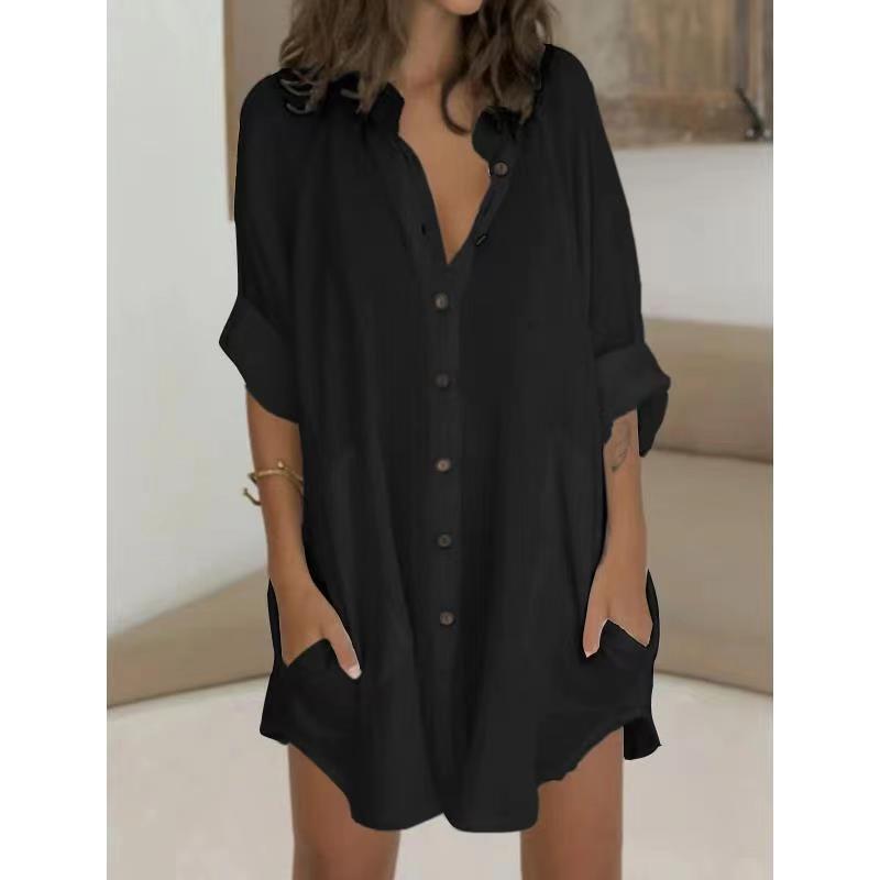 Casual Loose Single Breasted Shirt Dress Women