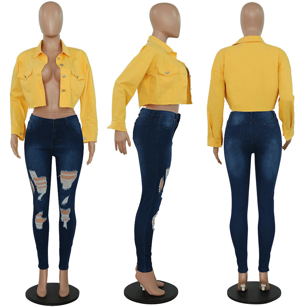 Denim Casual Ladies Cropped Jackets