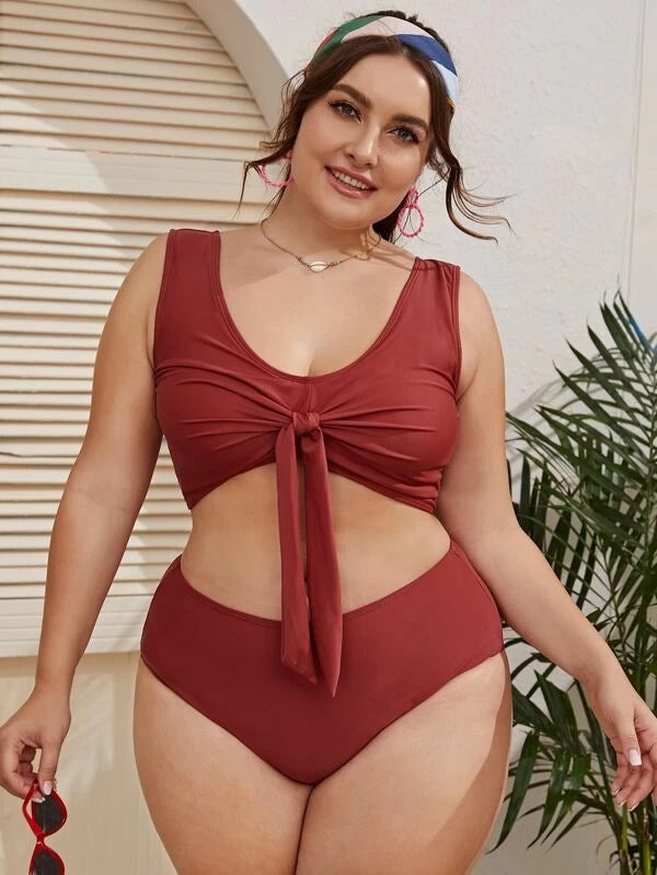 Solid color plus size bikini