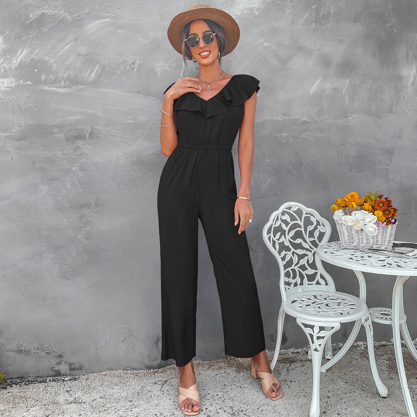 Women's Solid Color Open Back Jumpsuit