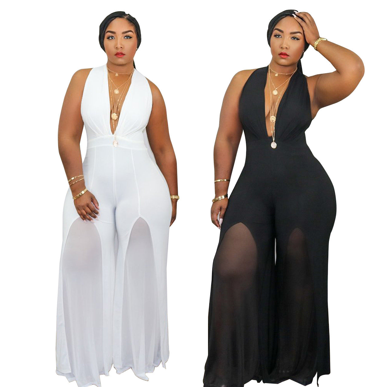 Plus Size Jumpsuit with Shear Cut-out Legs