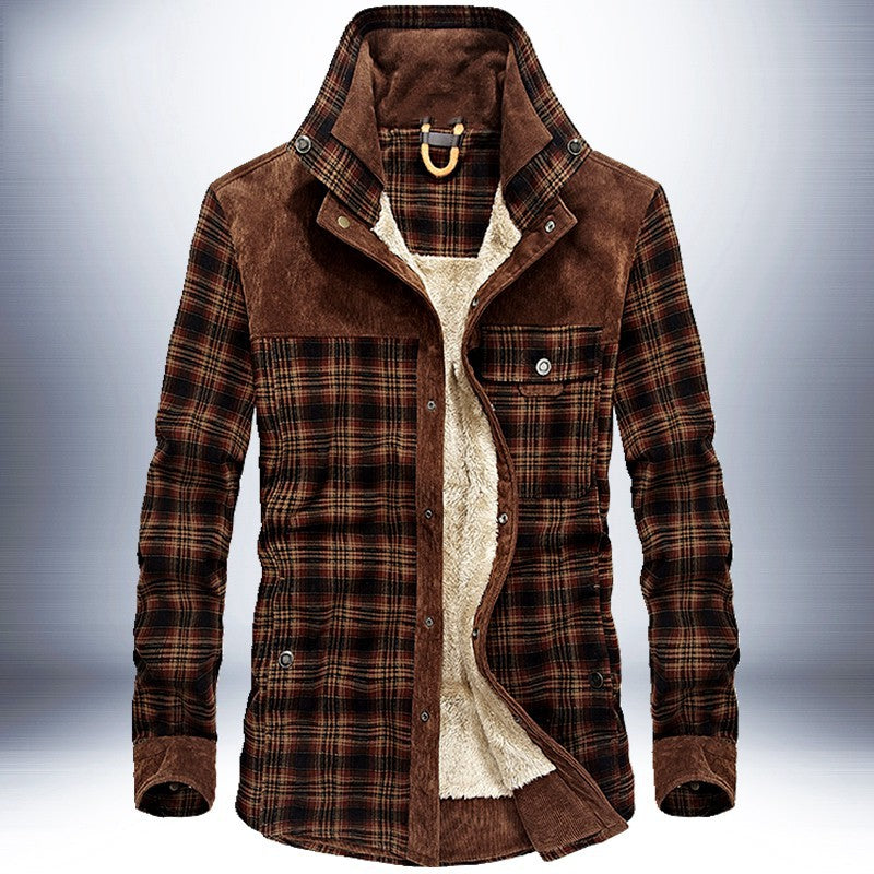 Plaid Winter Jacket For Men with Thick Warm Fleece