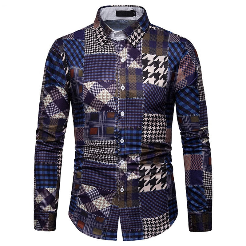 Men's long-sleeved plaid casual shirt