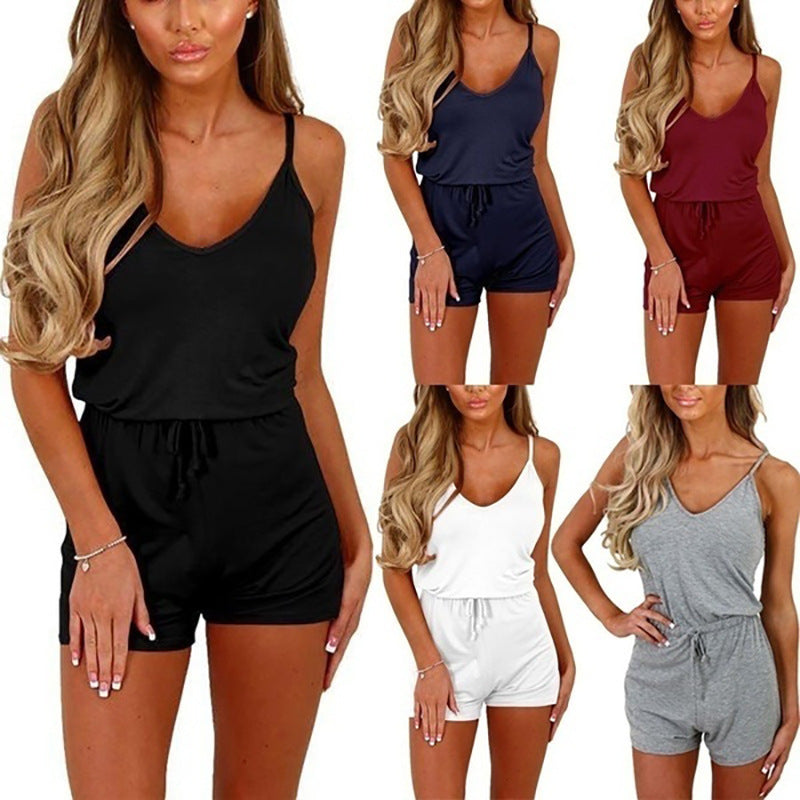 Sleeveless Lace-Up Shorts Women Casual Jumpsuit