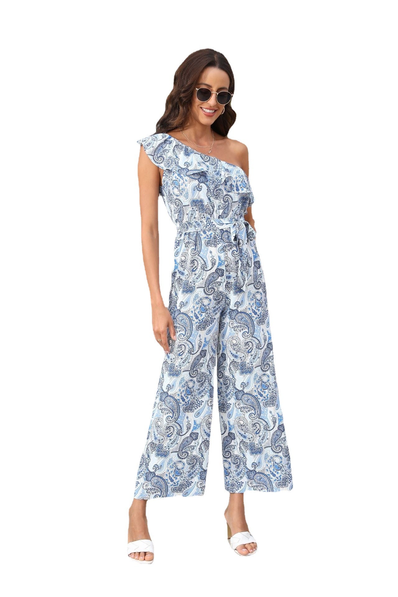 Ladies' Paisley Printed one shoulder Jumpsuit