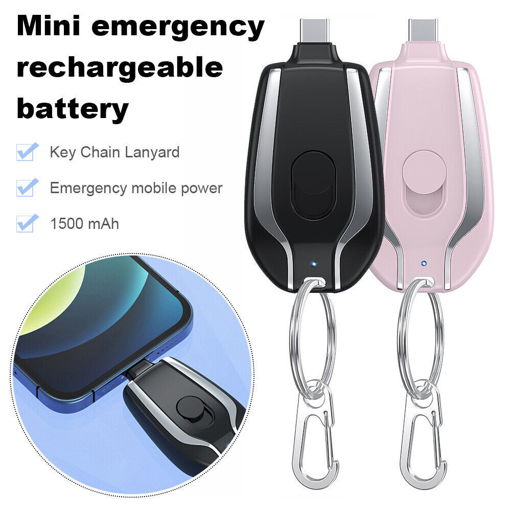 Mini Power Emergency Keychain Charger With Type-C and for iPhone users