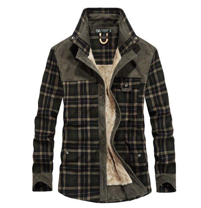 Plaid Winter Jacket For Men with Thick Warm Fleece