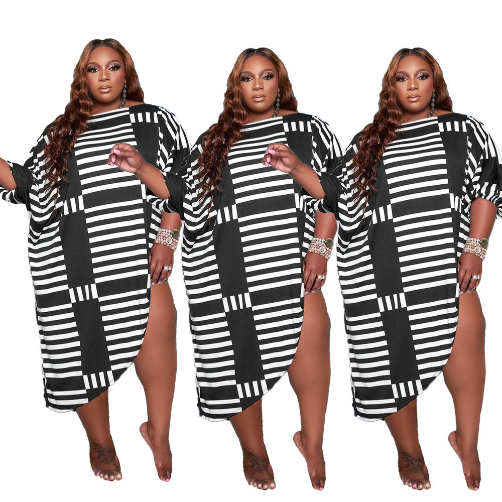 Loose Personality Striped Plus Size Women's Casual Dress