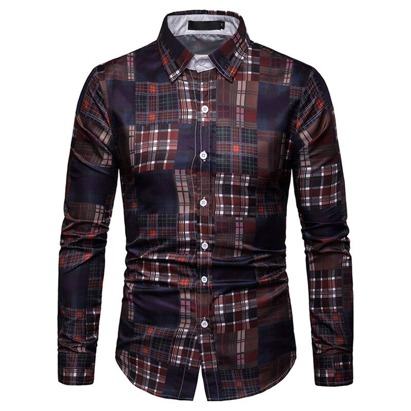 Men's long-sleeved plaid casual shirt