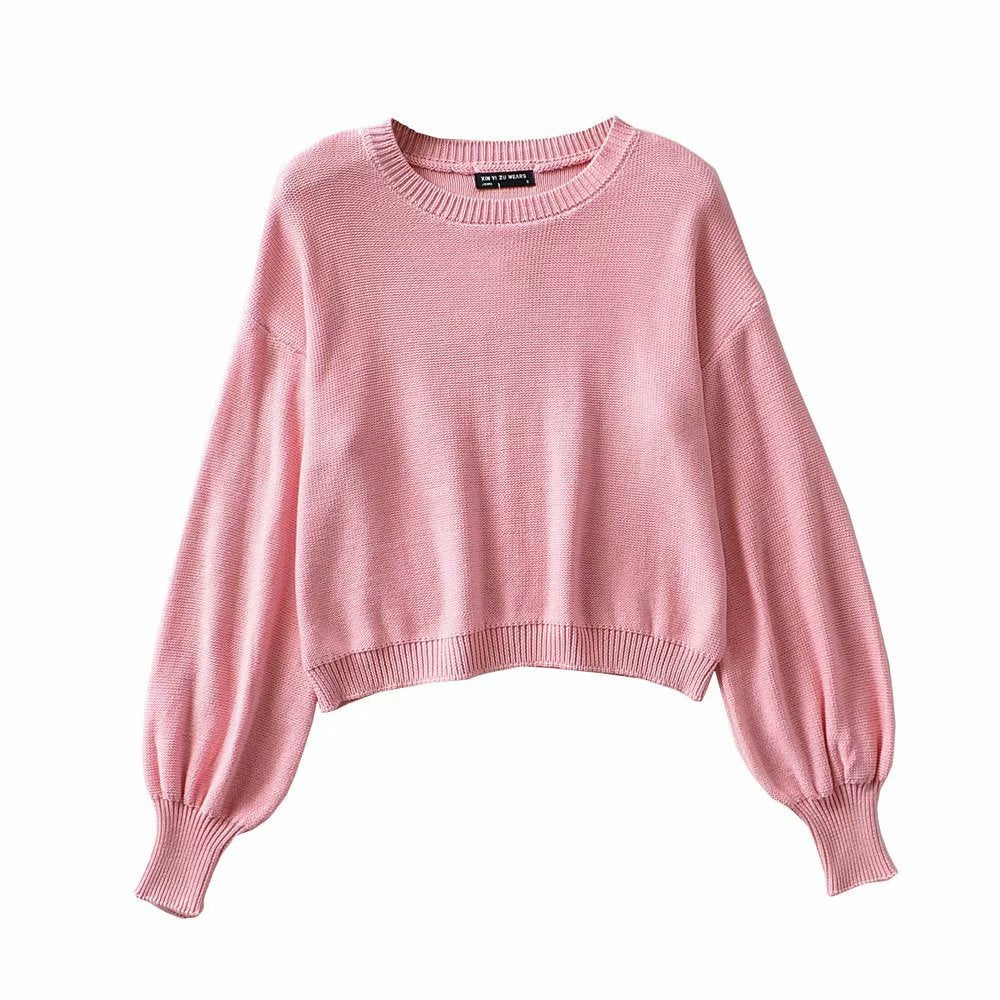 Solid color long-sleeved sweater