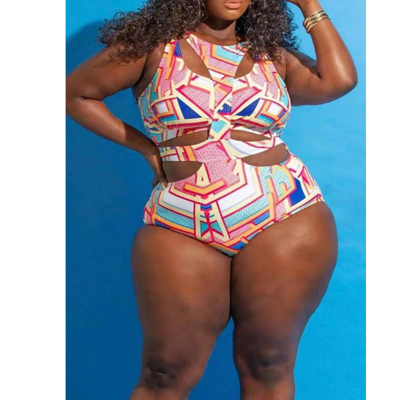 Ethnic Print Plus Size Swimsuit