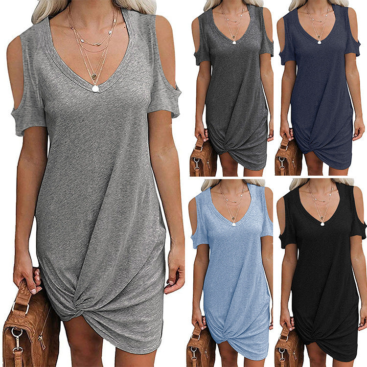 Women's Summer Off Shoulder Knot T-Shirt Dress