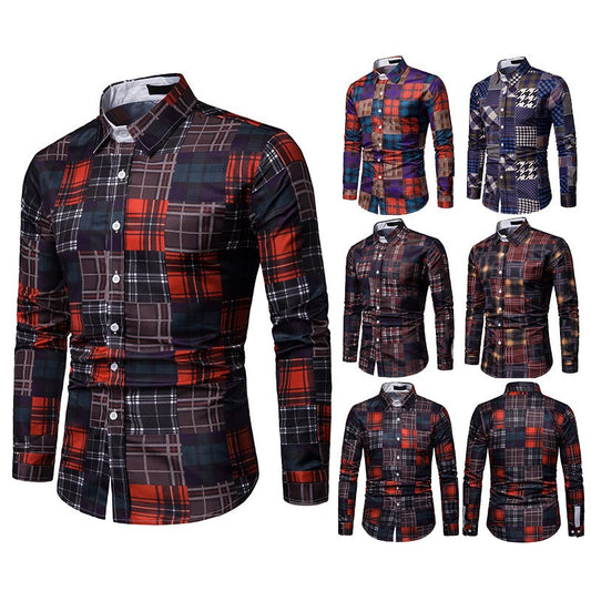 Men's long-sleeved plaid casual shirt