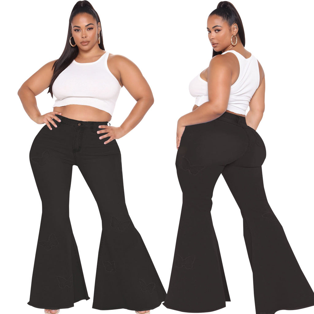 Butterfly Embellished Plus Size Flared Pants