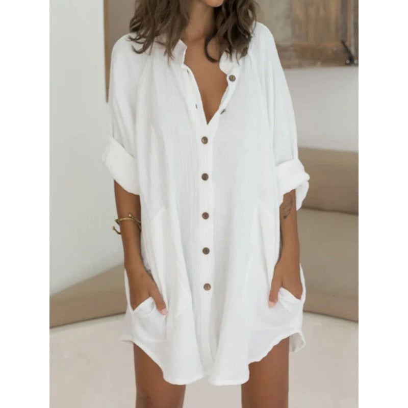 Casual Loose Single Breasted Shirt Dress Women