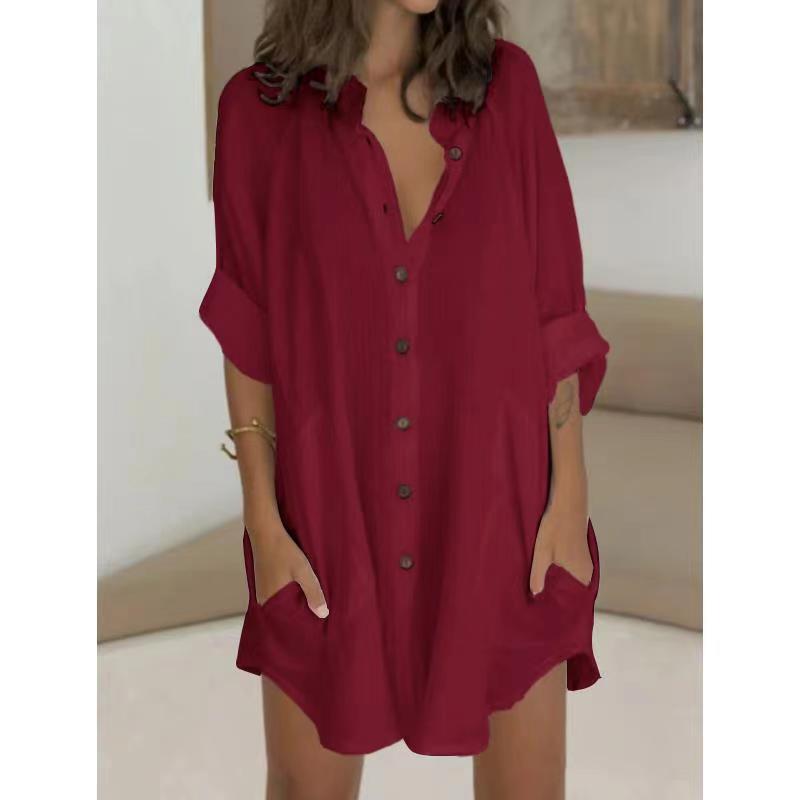 Casual Loose Single Breasted Shirt Dress Women