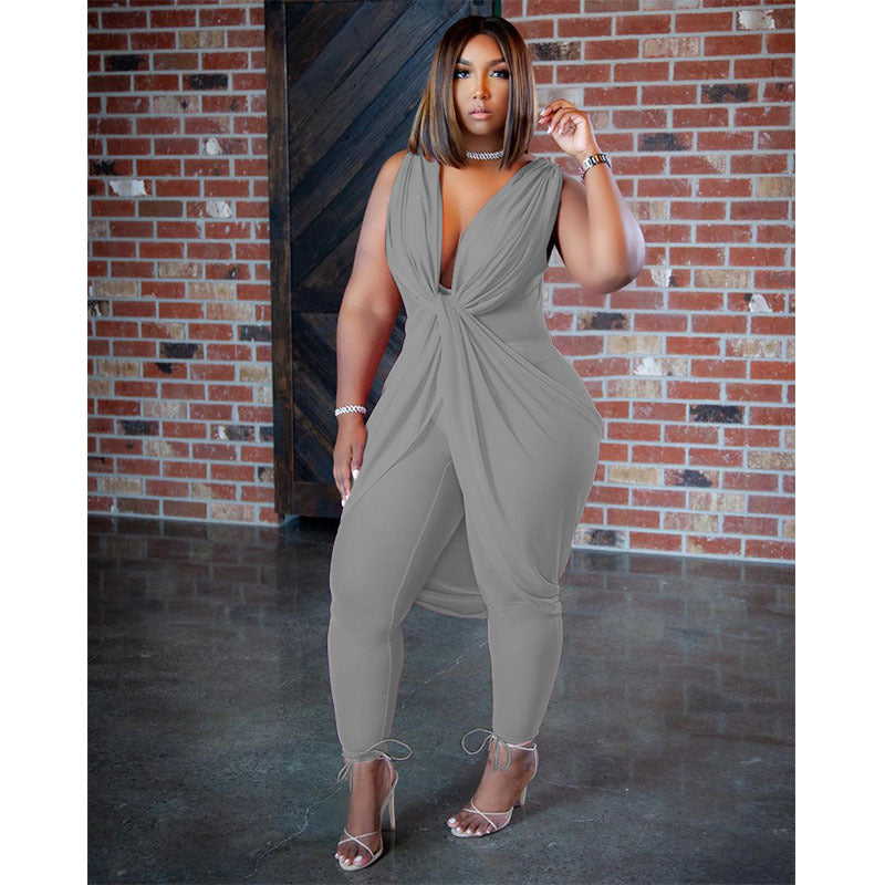 Large Size Women's Fashion Milk Silk Commuter Jumpsuit