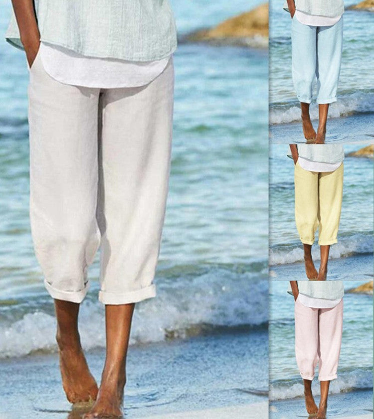 Linen Loose Casual Solid Color Plus Size Pants Women